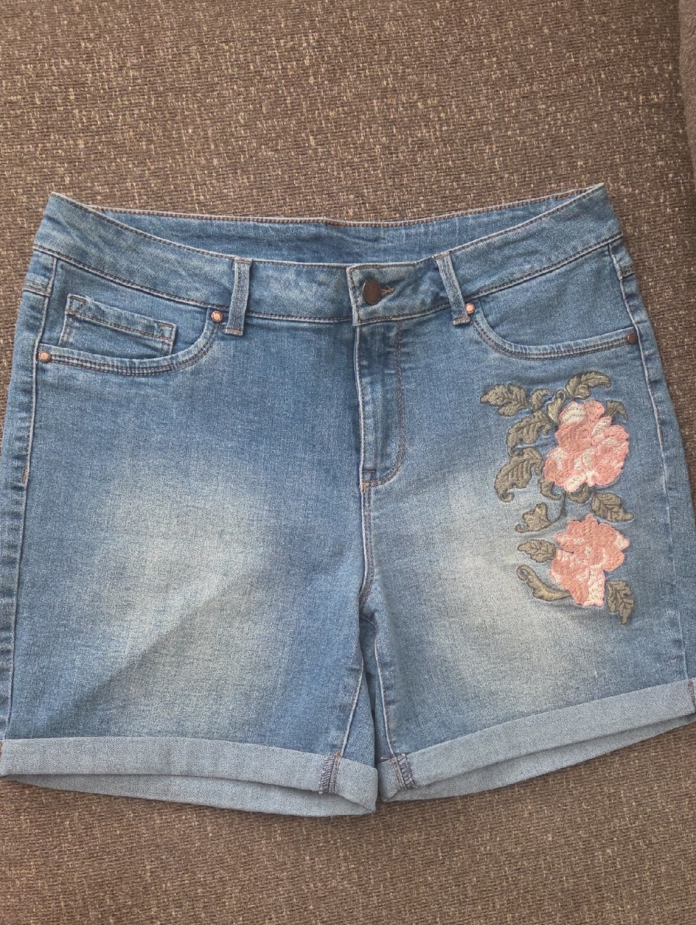 Workshop Republic Clothing Blue Denim Shorts with Pink Floral Embroidery Sz 10